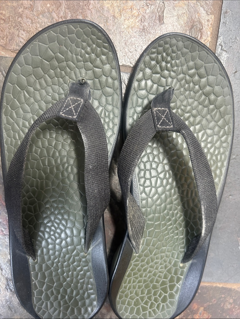 Chaco Olive Green Textured Footbed Flip Flops with Black Straps - Picture 2 of 5